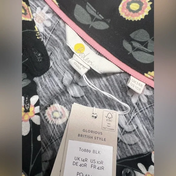 BODEN, Ruffle Front Jersey Shirt Black, US 10 R UK 14 floral new with tags - Picture 9 of 14